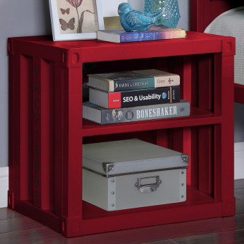 35951 Cargo Red Finish Metal Nightstand w/2 Open Shelves & USB
