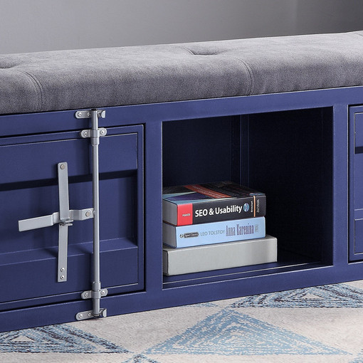 35942 Cargo Blue Finish Metal/Grey Fabric Bench w/Storage