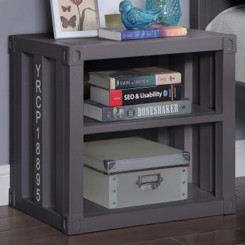35922 Cargo Gunmetal Finish Metal Nightstand w/2 Open Shelves & USB