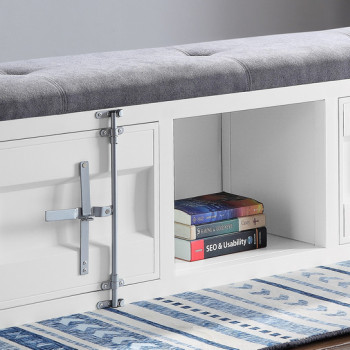 35912 Cargo White Metal/Fabric Bench w/Storage