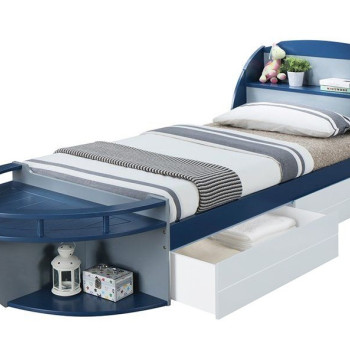 30620T Neptune II Navy/Gray Wood Twin Bed with Storage Headboard