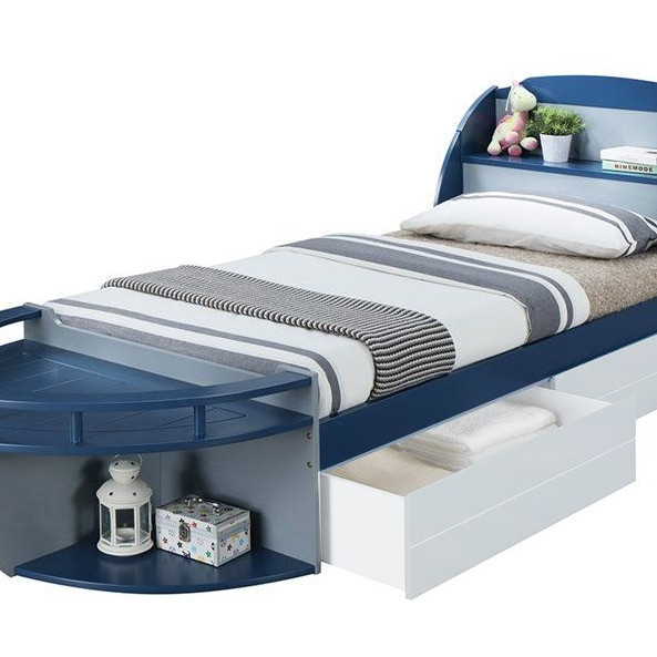 30620T Neptune II Navy/Gray Wood Twin Bed with Storage Headboard