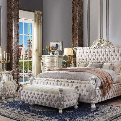 Picardy Bench in Fabric & Antique Pearl - Acme Furniture 27886