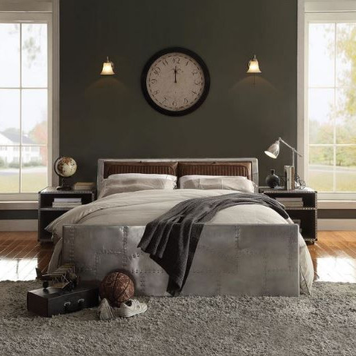 Brancaster Queen Bed w/ Storage in Retro Brown Top Grain Leather & Aluminum - Acme Furniture 26220Q