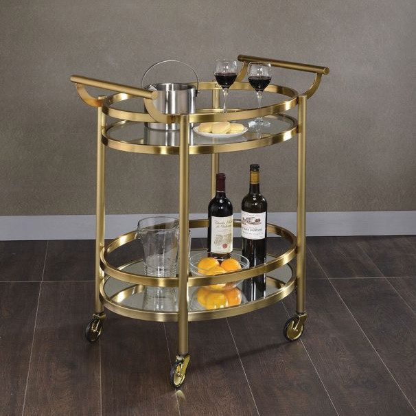 Lakelyn Serving Cart in Brushed Bronze & Clear Glass - Acme Furniture 98190