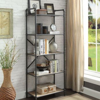 Itzel Bookshelf (5-Shelves) in Antique Oak & Sandy Gray - Acme Furniture 97164