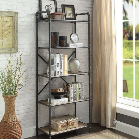 Itzel Bookshelf (5-Shelves) in Antique Oak & Sandy Gray - Acme Furniture 97164