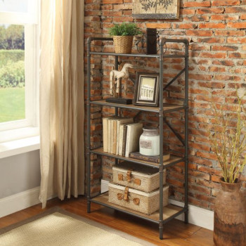 Itzel Bookshelf (4-Shelves) in Antique Oak & Sandy Gray - Acme Furniture 97163