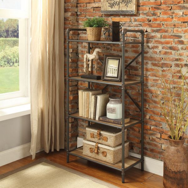 Itzel Bookshelf (4-Shelves) in Antique Oak & Sandy Gray - Acme Furniture 97163