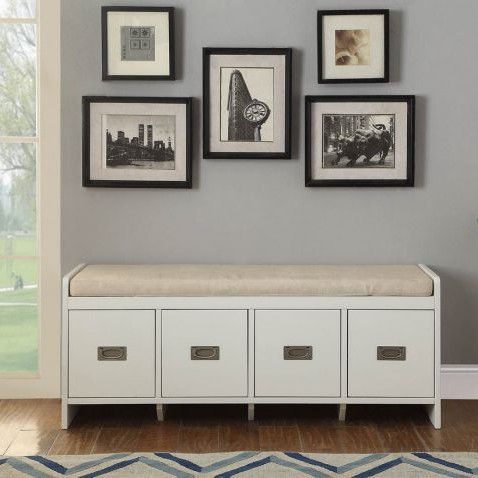 Berci Bench w/Storage in Beige Fabric & White - Acme Furniture 96775