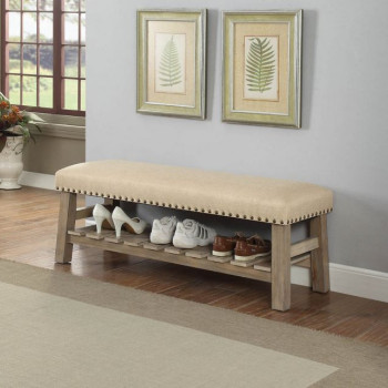 Bigot Bench w/Storage in Fabric & Antique White - Acme Furniture 96773