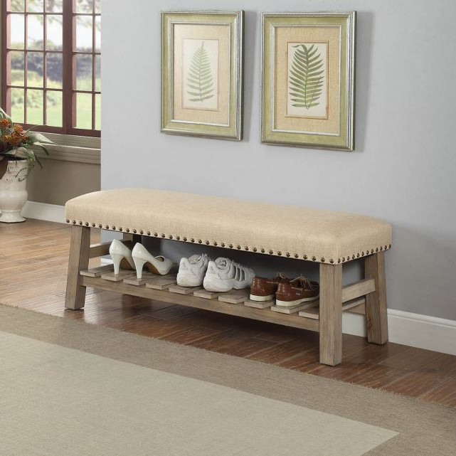Bigot Bench w/Storage in Fabric & Antique White - Acme Furniture 96773