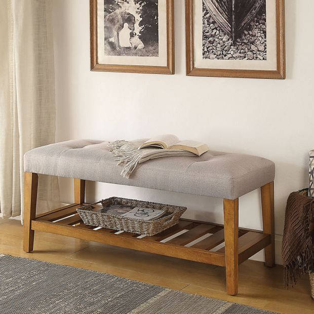Charla Bench in Light Gray & Oak - Acme Furniture 96680