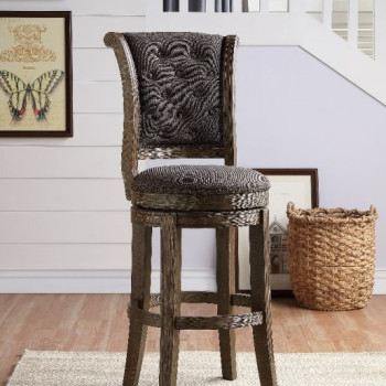 Glison Counter Height Chair (1Pc) in Charcoal Fabric & Walnut - Acme Furniture 96456