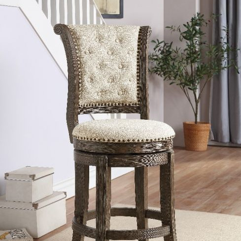 Glison Counter Height Chair (1Pc) in Beige Fabric & Walnut - Acme Furniture 96455