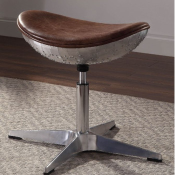 Brancaster Stool in Retro Brown Top Grain Leather & Aluminum - Acme Furniture 96160