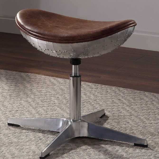 Brancaster Stool in Retro Brown Top Grain Leather & Aluminum - Acme Furniture 96160