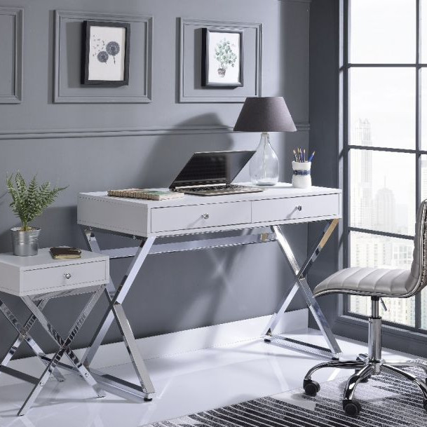 Coleen Desk in White & Chrome - Acme Furniture 92610