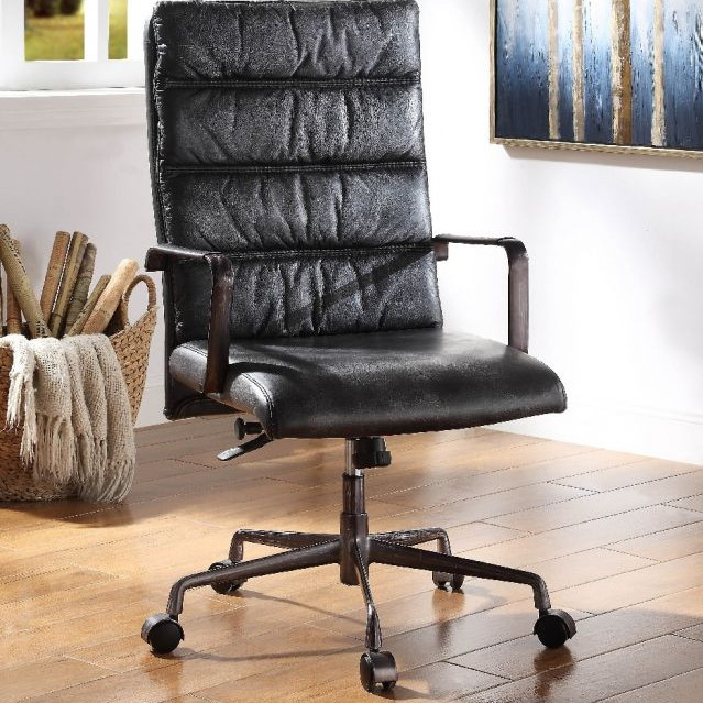 Jairo Office Chair in Brushed Black Top Grain Leather - Acme Furniture 92565