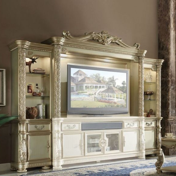 Vendome II Entertainment Center in Gold Patina & Bone - Acme Furniture 91310