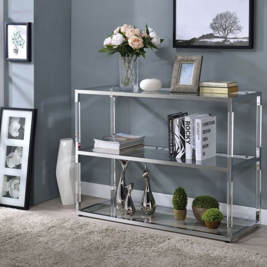 Raegan TV Stand in Clear Acrylic, Chrome & Clear Glass - Acme Furniture 91245