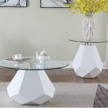 Chara Coffee Table in White High Gloss & Clear Glass - Acme Furniture 84925