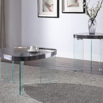 Noland Coffee Table in Gray High Gloss & Clear Glass - Acme Furniture 84915