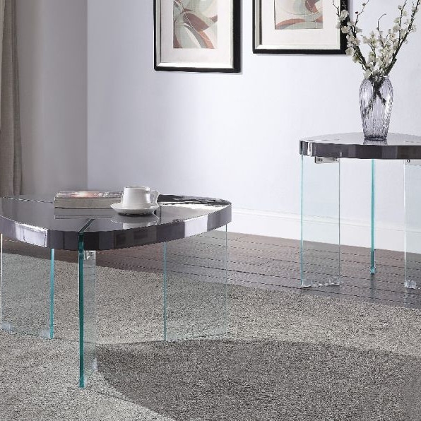 Noland Coffee Table in Gray High Gloss & Clear Glass - Acme Furniture 84915