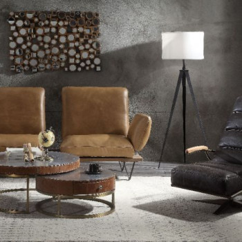 Tamas Coffee Table (Large) in Aluminum & Cocoa Top Grain Leather - Acme Furniture 84885