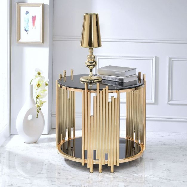 Tanquin End Table in Gold & Black Glass - Acme Furniture 84492