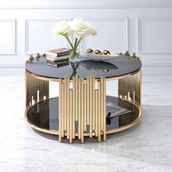 Tanquin Coffee Table in Gold & Black Glass - Acme Furniture 84490