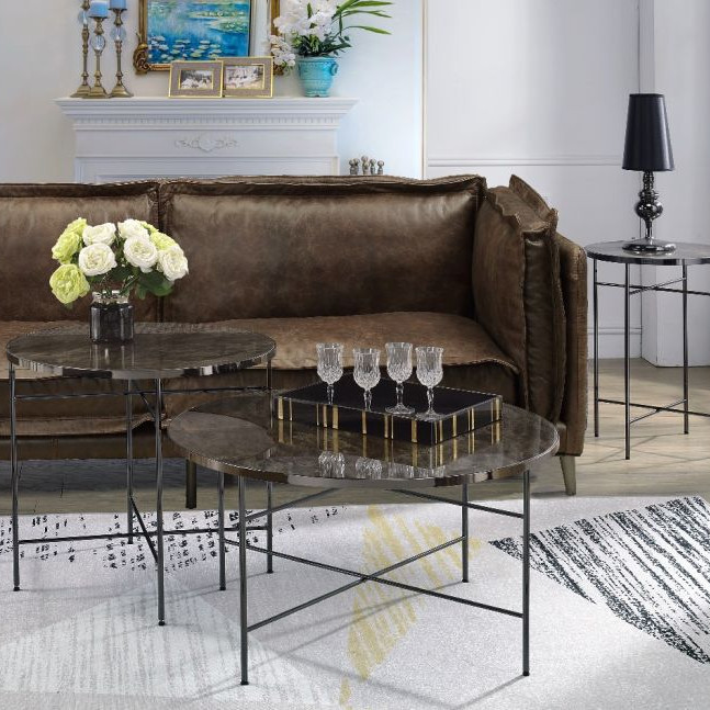 Bage Coffee Table in Marble & Black Nickel - Acme Furniture 83955