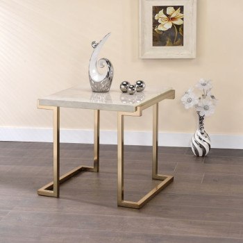 Boice II End Table in Faux Marble & Champagne - Acme Furniture 82872
