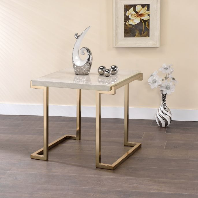 Boice II End Table in Faux Marble & Champagne - Acme Furniture 82872