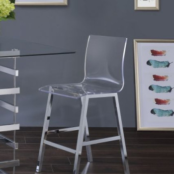 Nadie Counter Height Chair in Clear Acrylic & Chrome - Acme Furniture 72592