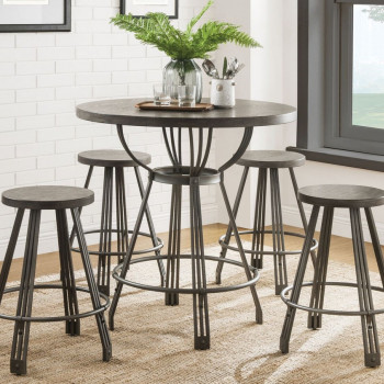 Davin 5-Pc Gray Oak Wood/Gunmetal Counter Height Table