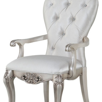 Gorsedd 2 Cream Fabric/Antique White Finish Wood Arm Chairs
