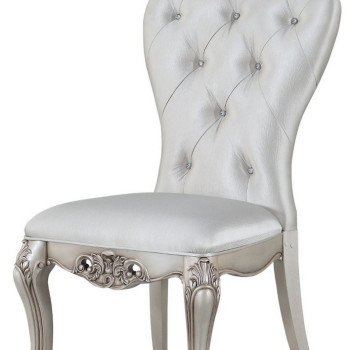 Gorsedd 2 Cream Fabric/Antique White Finish Wood Side Chairs