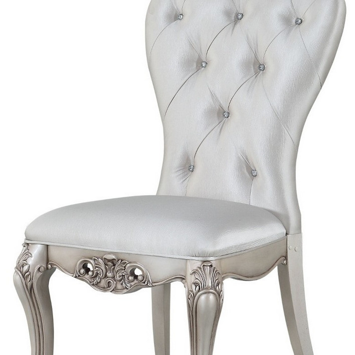 Gorsedd 2 Cream Fabric/Antique White Finish Wood Side Chairs