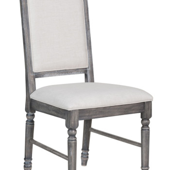 Leventis 2 Light Cream Linen/Weathered Gray Wood Side Chairs