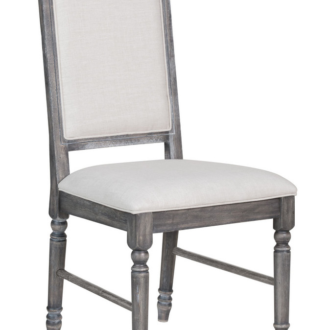 Leventis 2 Light Cream Linen/Weathered Gray Wood Side Chairs