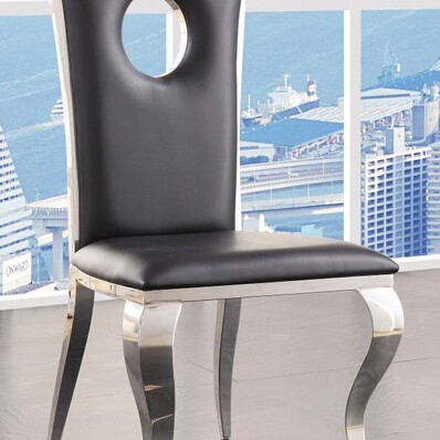 Cyrene 2 Black PU Leather/Chrome Steel Side Chairs by Acme