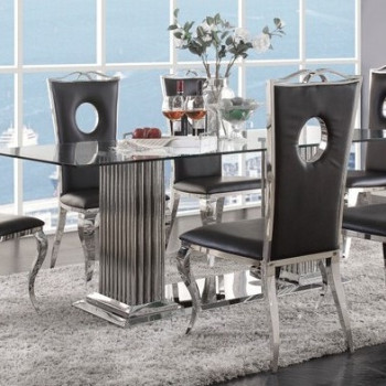 Cyrene Clear Tempered Glass Top/Chrome Steel Base Dining Table by Acme