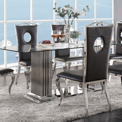 Cyrene Clear Tempered Glass Top/Chrome Steel Base Dining Table by Acme