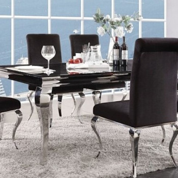 Fabiola Black Glass/Chrome Stainless Steel Dining Table by Acme