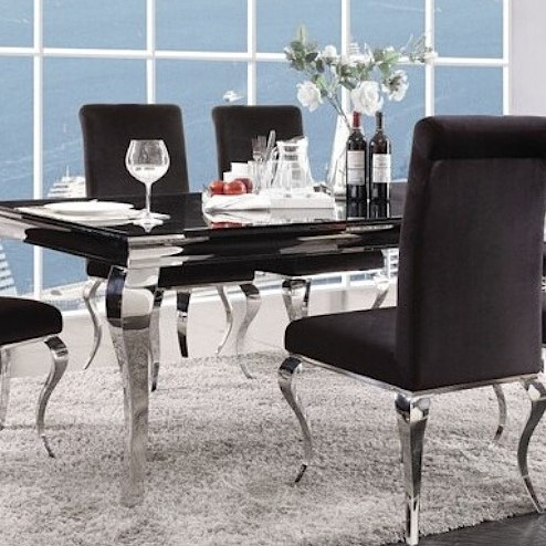 Fabiola Black Glass/Chrome Stainless Steel Dining Table by Acme