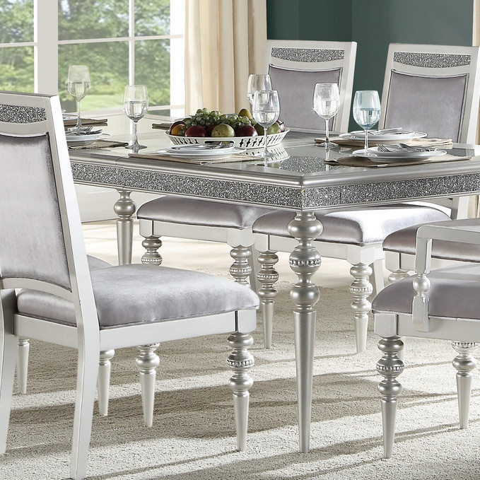 Maverick Platinum Wood Dining Table w/Glass Insert by Acme