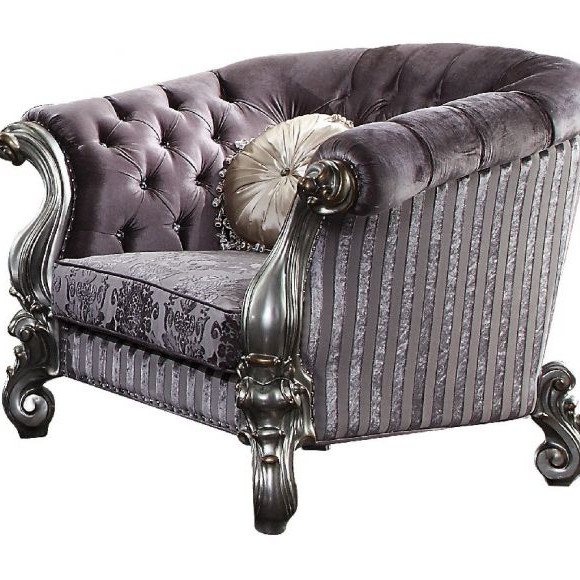 Versailles Chair w/Pillows in Velvet & Antique Platinum - Acme Furniture 56827