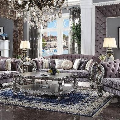 Versailles Sofa w/Pillows in Velvet & Antique Platinum - Acme Furniture 56825