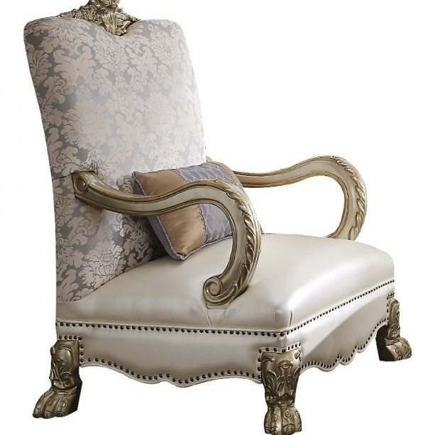 Dresden II Accent Chair w/1 Pillow in Pearl PU/Fabric & Gold Patina